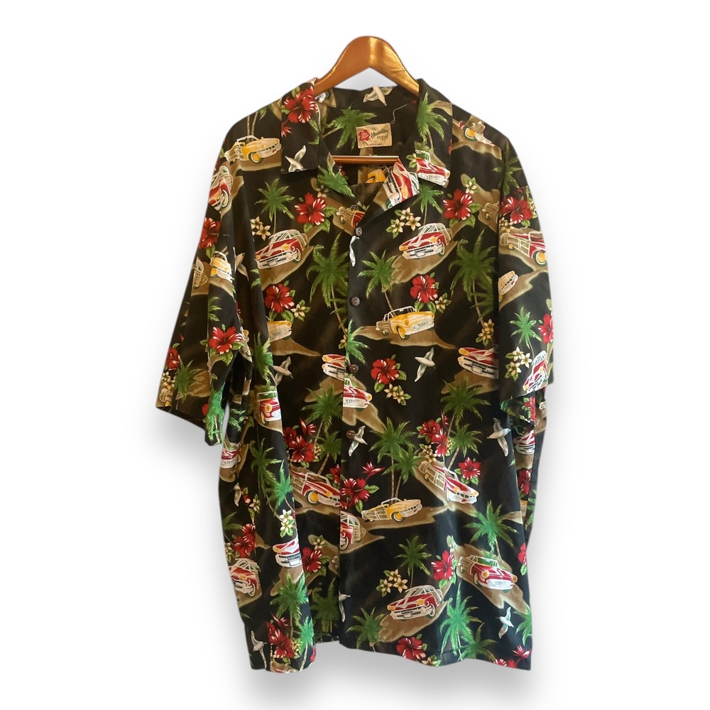 Hilo Hattie Hawaiian Original Shirt Mens 4XL Black Cotton Classic Cars Woody USA